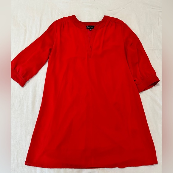 Lulu’s 3/4 Sleeve V-Neck Red Dress - Picture 1 of 1